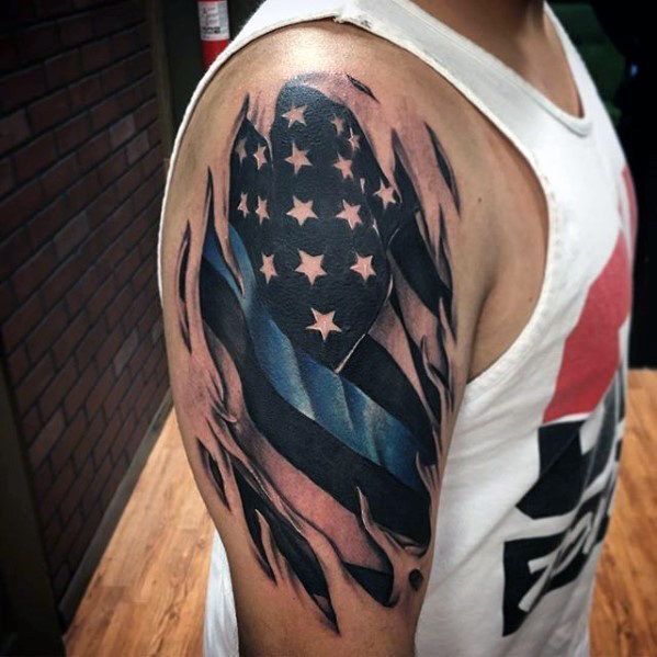 worn american flag tattoo