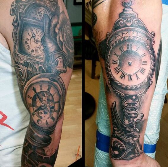 Grandfather Clock with a date, could possibly do roman numerals and have  the top… | Grandfather clock tattoo, Grandfather tattoo, Clock tattoo design