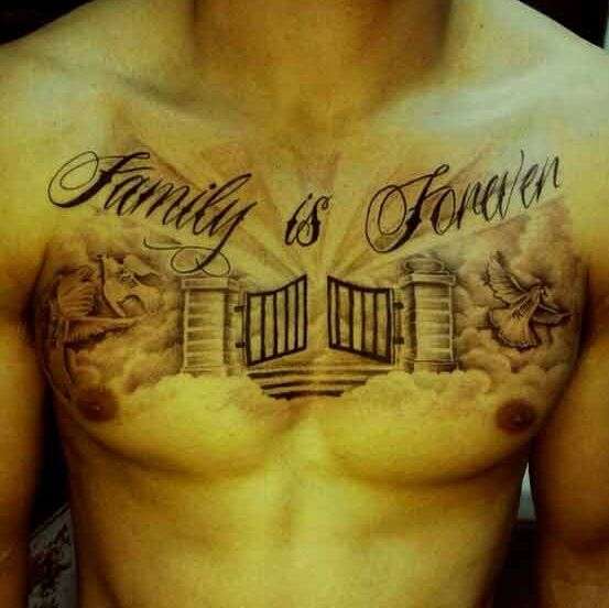 heaven gates tattoo on chest