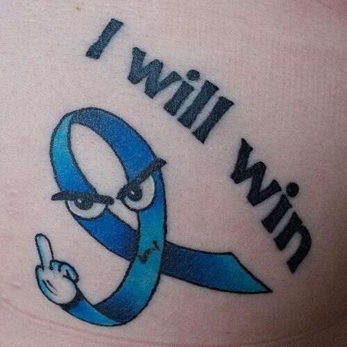 blue cancer ribbon tattoo