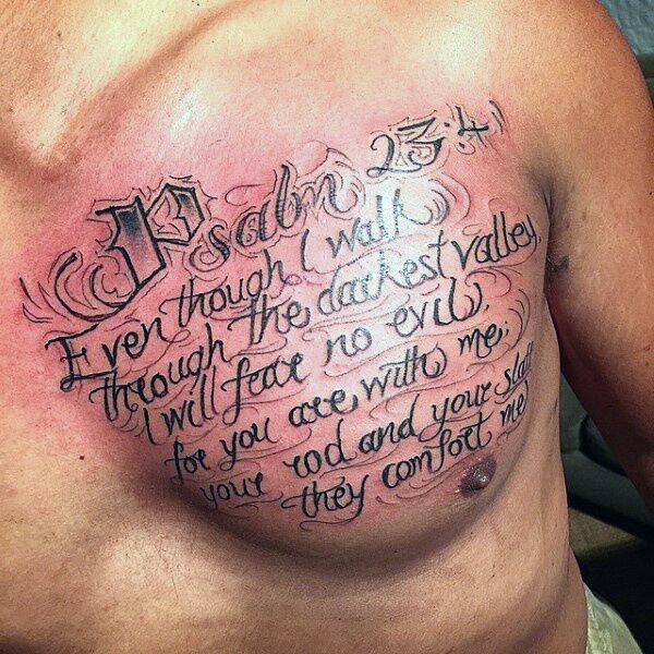 Intense Religious Bible Quote Chest Tattoo for Men