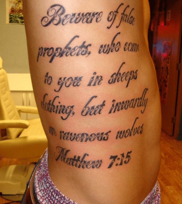 Shaded Text Matthew Bible Verse Tattoo for Men